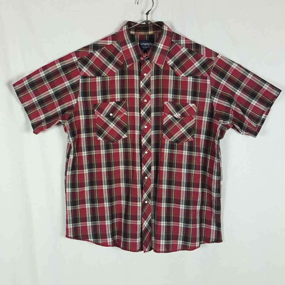 Vtg Wrangler Western Pearl Snap Shirt Red Green